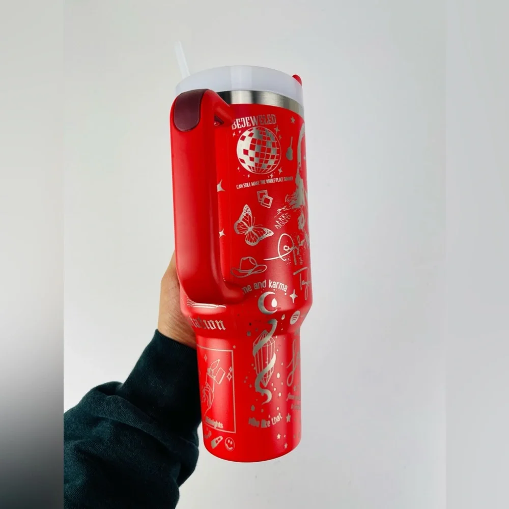 Stanley 40oz Tumbler Red Lava Tylor Swift Engraved - Picture 3 of 9